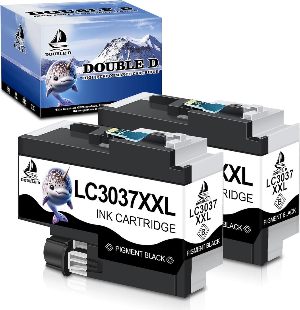 DOUBLE D Compatible Ink Cartridge Pigment Replacement for Brother LC3037 XXL LC3037XXL LC3037BK for MFC-J5845DW MFC-J5845DW MFC-J5945DW MFC-J6545DW MFC-J6945DW MFC-J6545DW XL (2-Pack Black)