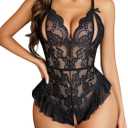 Avidlove Teddy Lingerie for Women Sexy Cut Out Lace Bodysuit One Piece Criss Cross Backless Mini Babydoll (Medium, Black)