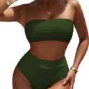 Pink Queen Women's Remove Strap High Waist Bikini Set Army Green, Medium