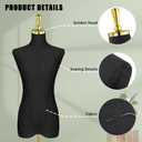 Dress Form Mannequin Torso for Women, US Standard Size 0-2 | 53"-73" Height Adjustable, Black Linen Fabric Torso with Gold Metal Stand, for Sewing & Display