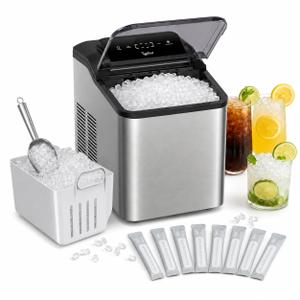 Typhur Fast Nugget Ice Maker, 35lbs/24H Pebble Chewable Ice Machine Countertop, Powerful Self-Cleaning Pump with 8-Pack Cleaner, Stainless Steel, Dual Ice Scoops for Camping, Home, RV