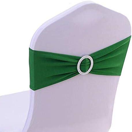 50 Pack Stretch Spandex Dark Green Chair Sashes for Wedding Chair Bows Bands with Slider Buckles Fitting Party Feast Banquet Restaurant Event Bridal Baby Shower Decoration