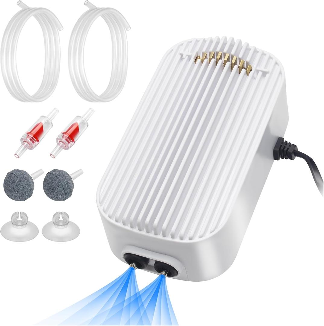 Novique Quiet Aquarium Air Pump 9W Fish Tank Oxygen Aerator Pump with Air Stone Airline Tubing Check Valve Aquarium Bubbler for 160-300 Gallon Fish Tanks