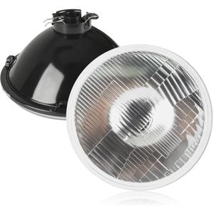 With Bulb 7 Inch Round Led Glass Headlight Lens Housing, Housing LED Halogen Chrome Glass Lens Headlights Conversion Kit for H4 HB2 9003 Bulbs H6024 Sealed Beam Round Headlight 1Pcs (with Bulb)