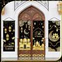 Panelee 4 Pcs Ramadan Mubarak Porch Sign Banners Black Gold Eid Mubarak Decorations Muslim Ramadan Kareem Door Banner Backdrop for Home Doorway Indoor Outdoor Wall Hanging Decor