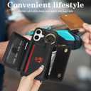 for iPhone 16 Case with Card Holder and Strap for Women,Crossbody Lanyard, Make Up Mirror,Ring Stand,Snap Clasp,Cute Phone Wallet Cases 6.1 inch - Black
