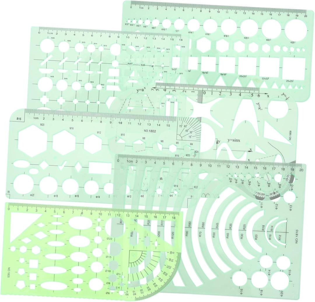 1set Geometric Drawing Template Set Circle Ruler Kit for Accurate Drafting Stencils for Architecture Art Design School Use (21.5x10.5cm, Green)