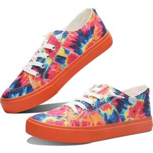 Obtaom Women Rainbow Canvas Fashion Sneakers Comfortable Orange Multi Walking Shoes Tie Dye Green Canvas Slip ons (Orange, US 8)