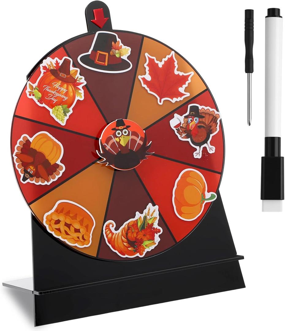 Soulchen 8 Inch Thanksgiving Games Turkey Spin The Wheel Game with Stand Tabletop Roulette of Fortune Turkey Prizes Spin Wheel for Family Thanksgiving Party Favor, Dry Erase Marker and Stickers