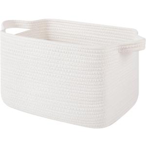 OIAHOMY Woven Storage Basket for Shelves, Rectangle Cotton Rope Baskets for Organizing, 13 x 10 x 9 in, Storage Bins for Dog Toys,Towel,Books,Gift, White