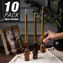 Pack of 10 Taper Candles, 10 Hours Time, Dripless, Smokeless, Paraffin Wax, with Cotton Wicks, 10 inches, Colorful, Birthday, Home Decor, Weddings, Valentines Day (10, Metallic Gold)