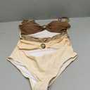 Verdusa Women's Cut Out Colorblock One Piece Swimsuit Ruched Swimwear Bathing Suit (Large, Brown Beige)