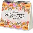 Desk Calendar 2026-2027, Small Desktop Calendar 6.8" x 8"with Floral Design, 18-Month Flip Calendar with Daily Blocks for Teacher, Office & Home, Bonus Stickers