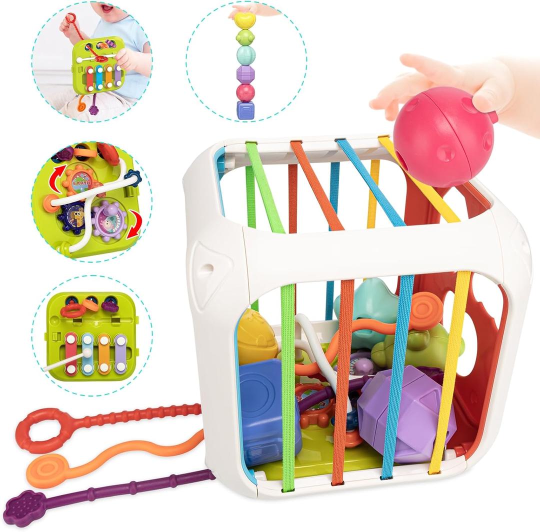 Montessori Toys for Toddlers, 7-in-1 Activity Cube, Shape Sorter Toy| Baby Developmental Learning Toys| First Birthday Gifts