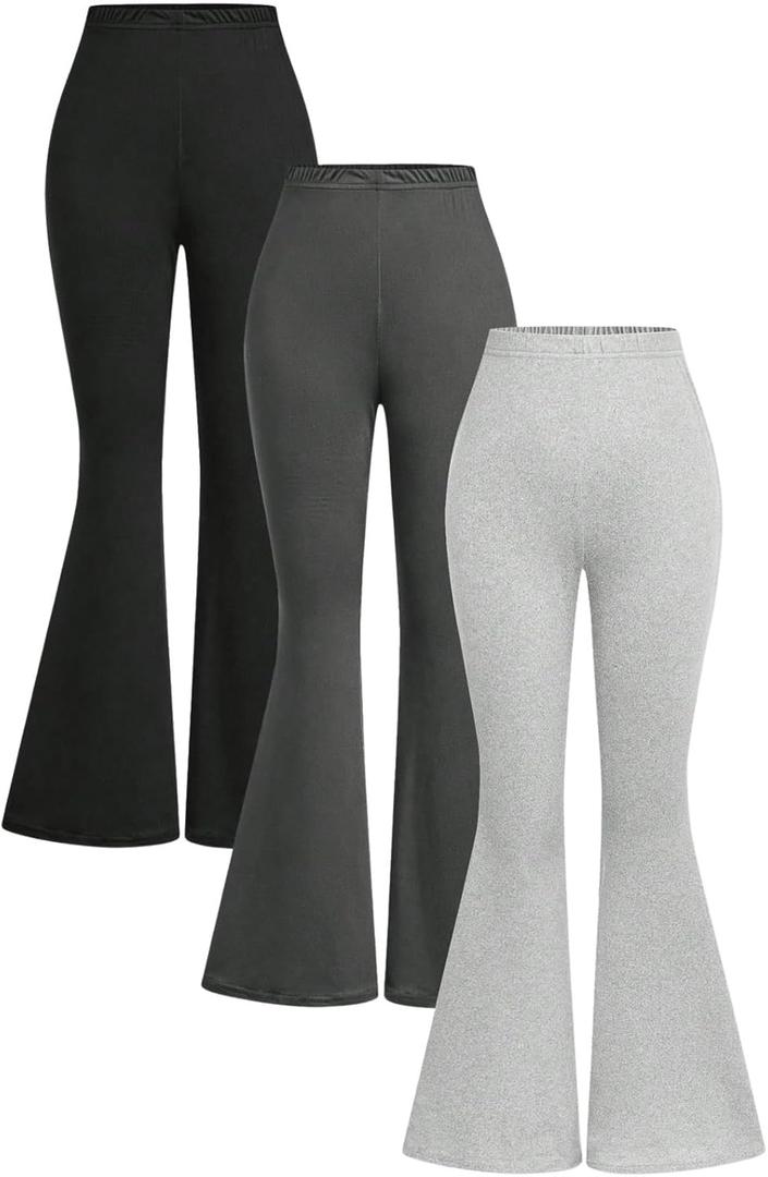 Girl's 3 Packs Flare Leggings High Elastic Waist Skinny Pants Bell Bottoms Casual Boot Cut Yoga Pants 9Y