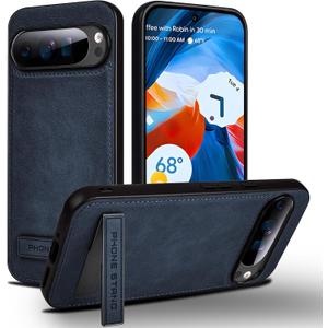 Slim Leather Case for Google Pixel 9 Pro XL with Kickstand & Protective Bumper (Blue)