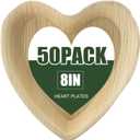 50 Pcs Heart Shaped Palm Leaf Plates, Disposable Compostable Plates, Bamboo Like Charcuterie Boards for Wedding, Party, Catering, Camping, Events and Daily Use (8 inches/ 20.32 cm)