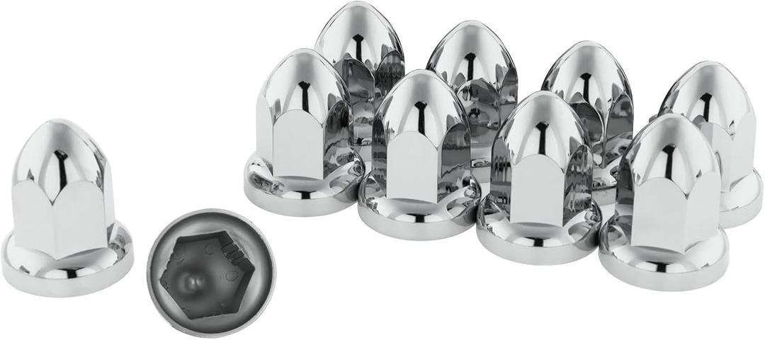 Chrome Lug Nut Covers for Semi Trucks - 33mm Push on, Flanged - ABS Plastic Chrome Lug Nut Covers 33mm - Classic Height: 2.5" - Bag Pack of 10 PC