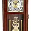 Bulova Litchfield Large Regulator Wall Clock, Model C4332 | Classic Pendulum Design | Harmonic Hourly Chime | Brown Cherry Finish