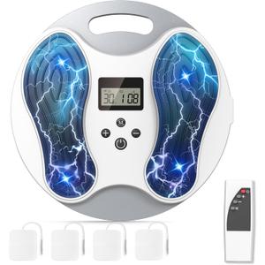 Rechargable Foot Circulation Stimulator EMS TENS, Portable Wireless Charging Electronic Foot Massagers with 4 Electrode Pads for Neuropathy Pain Relief Plantar Fasciitis Numbness Cramp