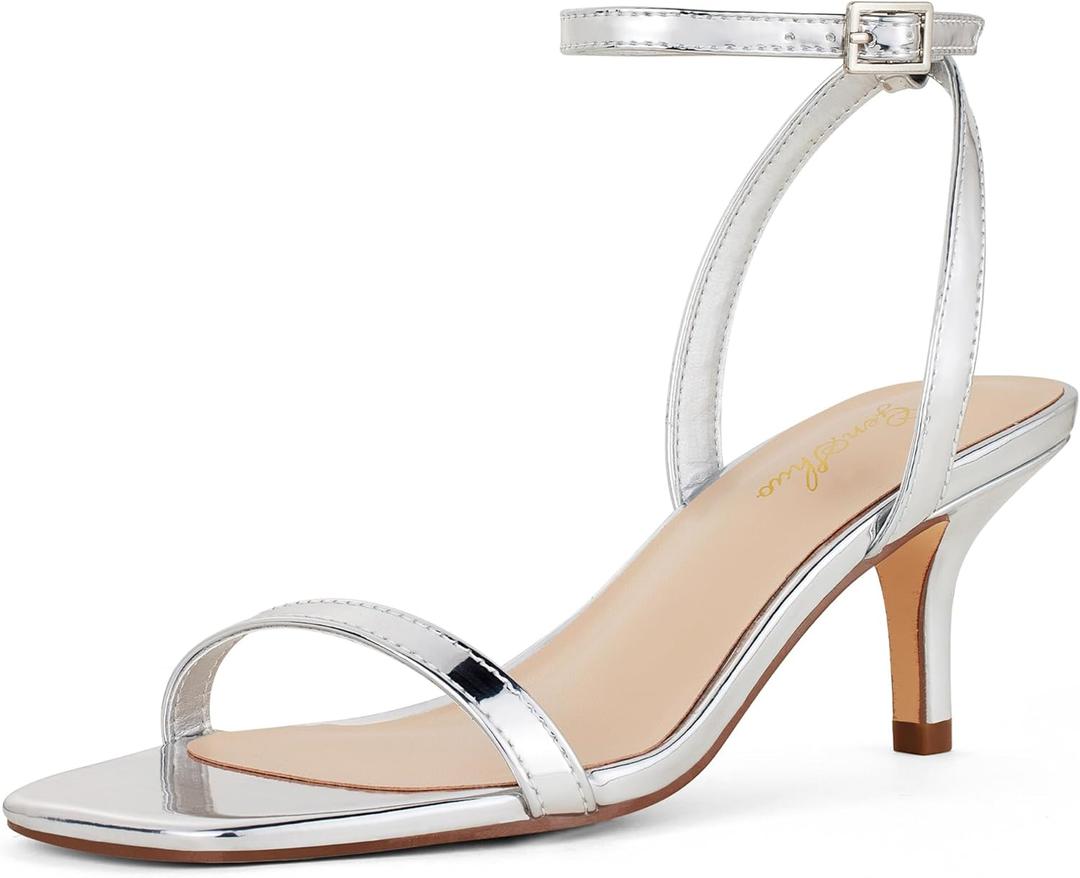 GENSHUO Women's Kitten Low Heels Square Open Toe Ankle Strap Sandals Sexy Strappy 2 Inch High Heels for Women Comfort Dress Party Wedding Shoes (9)