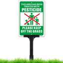 This Area Has Been Treated with Pesticide, Please Keep Off the Grass Sign with Adjustable Height Stake Set, 10x7 Inch/42 Inch High-50-mil Thick Aluminum, Pesticide Sign for Lawn, Plug and Play Ready