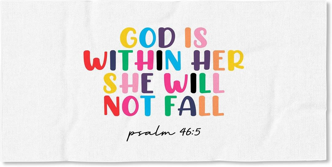 Christian Beach Towel 30x60 Inch, God is Within Her She Will Not Fall Bible Verse Oversized Bath Pool Swim Towels Blanket for Bathroom Travel Swimming Camping Picnic Sport, Christian Gifts
