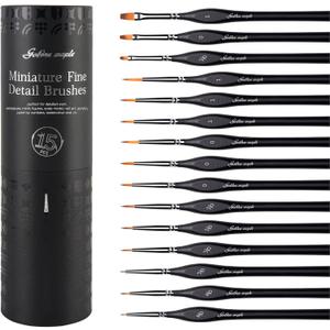 Golden Maple Miniature Paint Brushes, 15PC Model Brushes Micro Detail Paint Brush Set, Fine Detailing for Acrylics, Oils, Watercolors & Paint by Number, Figurine (Black)