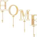Okuna Outpost 4-Piece Key Holder Wall Mount - Hooks That Spell Home & Rattan Key Hooks - Gold Wall Mount Letter Holder - Vertical/Horizontal Mounting & Room Decor - Gold, Home Letters, 4 x 10 in