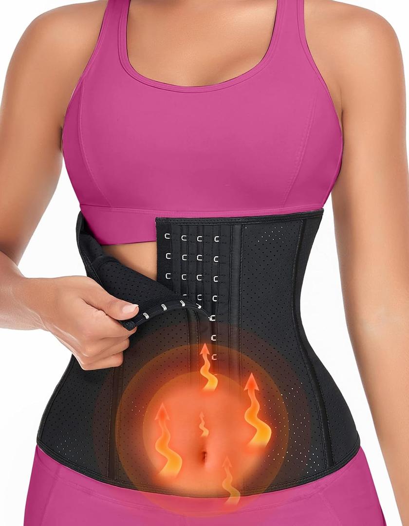 YADIFEN Waist Trainer for Women,Zipper Corset Body Shaper for Tummy Control Neoprene Cincher Sweat Sauna Vest Tank Top (Large, Black-breathable Latex With 4 Row of Hooks)