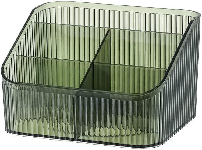 Makeup Organizer Cosmetics Storage Box, Large Capacity Make Up Brush Holder Organizer Vanity Accessories, Bathroom Countertops, Desk Storage Container, Cosmetic Display cases(Green-L)