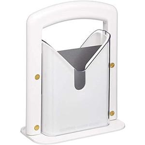 Hoan The Original Bagel Guillotine Slicer - 9.25-Inch Stainless Steel Blade Slicer - Safe and Efficient Easy Bagel Cutter for Muffins, Rolls, Buns with Precision Ground Serrated Blade (White)