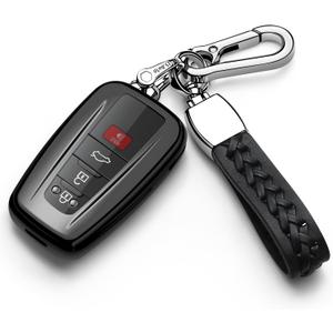 For Toyota Key Fob Cover with Keychain Soft TPU Key Shell Case,For 2019-2026 Rav4 2020-2022 Highlander Corolla Prius 2018-2024 Camry C-HR Avalon GT86 2021-2024 4runner(Black)