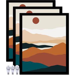 Black 16x20 Picture Frame Set of 3, High Transparent Frame for 16 By 20 Photo Collage Canvas Poster Size Wall Mount and Tabletop Horizontally Vertically (Black, 16 x 20 inches)
