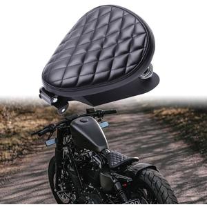 DREAMIZER Motorcycle Seat Cushion Driver Solo Seats with Spring Bracket PU Leather Compatible with Harley Honda Yamaha Kawasaki Sportster Iron 883 1200 Chopper Bobber Cafe Racer (Black,Rhombic)