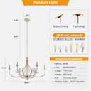 Modern Brushed Nickel Chandelier, 6-Lights Candle Dining Room Light Fixture 36.6in Farmhouse Chandeliers Metal Pendant Lights for Living Room Bedroom Entryway Kitchen Island, Large