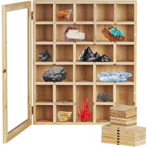 AUTOARK Adjustable Rock Display Case,Bamboo Crystal Organizer for Stones Storage,Suitable for Displaying and Storing Various,AHK-058