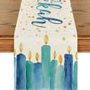 Artoid Mode Watercolor Candle Happy Hanukkah Table Runner, Menorah Chanukah Holiday Kitchen Dining Table Decoration for Indoor Outdoor Home Party Decor 13 x 36 Inch (Blue)