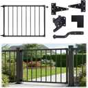 4Ft W Steel Deck Gate Kit for 36" H Railing, Cuttable Black Textured Powder - Coated Outdoor Gate with Latch & Auto-Closing Hinges for Deck, Patio, Garden, Yard, Porch