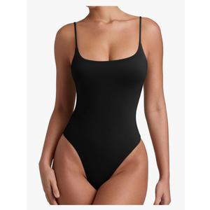 REORIA Women Sexy Cami Square Neck Thong Bodysuit Backless Spaghetti Strap Tank Top S