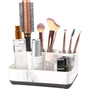 zccz White Marble Design Makeup Organizer - Bathroom Counter Storage for Toothbrushes and Cosmetics - Anti-Slip Cabinet Holder with 4 Compartments - Ideal Vanity Accessory for Organizing Essentials