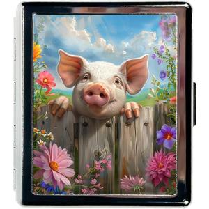 Cute Travel Pill Box Organizer with 8 Compartments - Compact and Fashionable Pill Case with Mirror - Ideal for Medications (Happy Piglet)