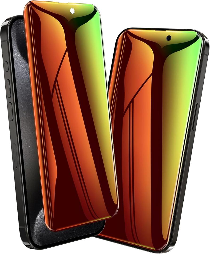 Fotbor for iPhone 15 Pro Max / 15 Plus Privacy Screen Protector, 2 Pack Colorful Gradient Anti-Spy Anti-Blue Light 7H Hardness Film [Not Glass] [Easy Installation Frame], Sensitive Touch Anti-Scratch (Multi-Coloured)