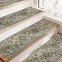 COSY HOMEER-Stair-Treads-for-Wooden-Steps Washable Indoor Carpet Stair Treads Non Slip 8" X 30" Soft Stair Carpet Treads Reusable Peel and Stick Stair Runner Rug for Kids, Elders and Pets 4pcs (Grey/Yellow)