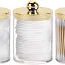 Tbestmax 10oz Qtips Holder - Plastic Apothecary Jar with Gold Lids for Cotton Swab, Cotton Round Pads, Floss - Gold