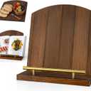 Wooden Cookbook Stand for Kitchen Counter, TAQIXI 2 in 1 Recipe Book Holder, Charcuterie Board & Kitchen Serving Tray, Rustic Cook Book Holder Stand for Kitchen (Brown)