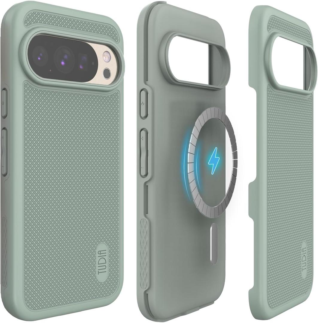 TUDIA MergeGrip [Compatible with Magsafe & Pixelsnap] Cases for Google Pixel 10 / Pixel 10 Pro Case 2025  [Military Grade Drop Tested] Dual Layer Slim Shockproof Heavy Duty Protection - Green Lily