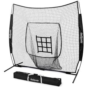 GoSports 7 ft x 7 ft Baseball & Softball Nets - Red, Black, Drip or PRO - Practice Hitting & Pitching Net with Bow Type Frame, Carry Bag and Strike Zone, Great for All Skill Levels