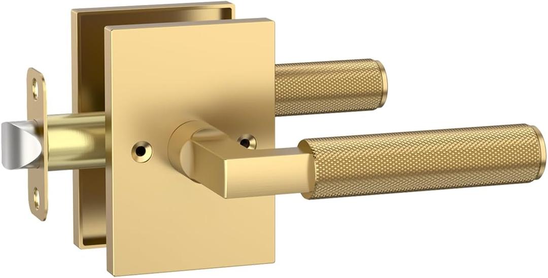 Asidrama 1 Pack Champagne Bronze Passage Door Handles, Door Lever with Door Knobs Indoor for Bedroom or Bathroom, Heavy Duty Door Handles Interior with Locks for Left Right Sided Doors ZR08-098