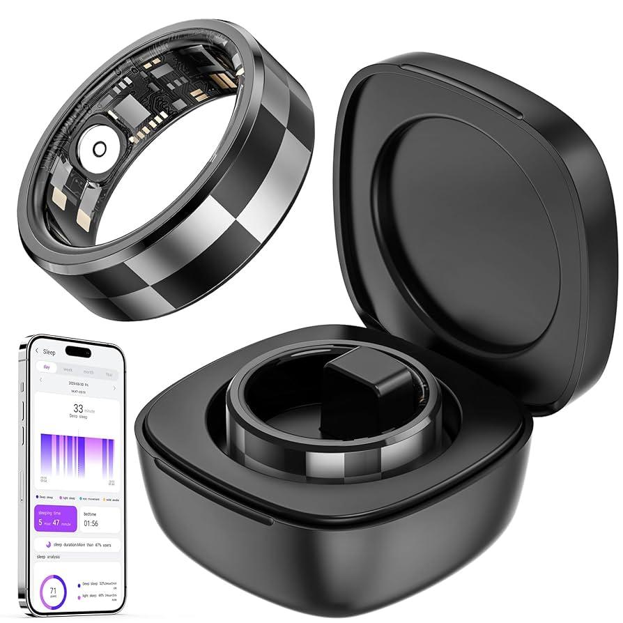 Men's Women's Fitness Tracker with Charging Case - 5ATM Waterproof Smart Ring with Activity Sleep Health and Step Monitoring, No Subscription Fee for Android & iOS